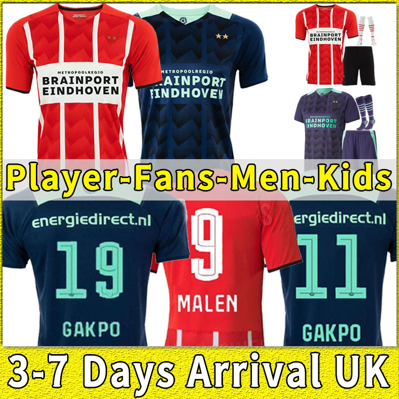 

Eindhoven soccer jerseys home 21 22 MALEN camisa de futebol AWAY IHATTAREN DUMFRIES BRUMA LAMMERS men +kids GAKPO football shirts full set socks thai, Away+patch