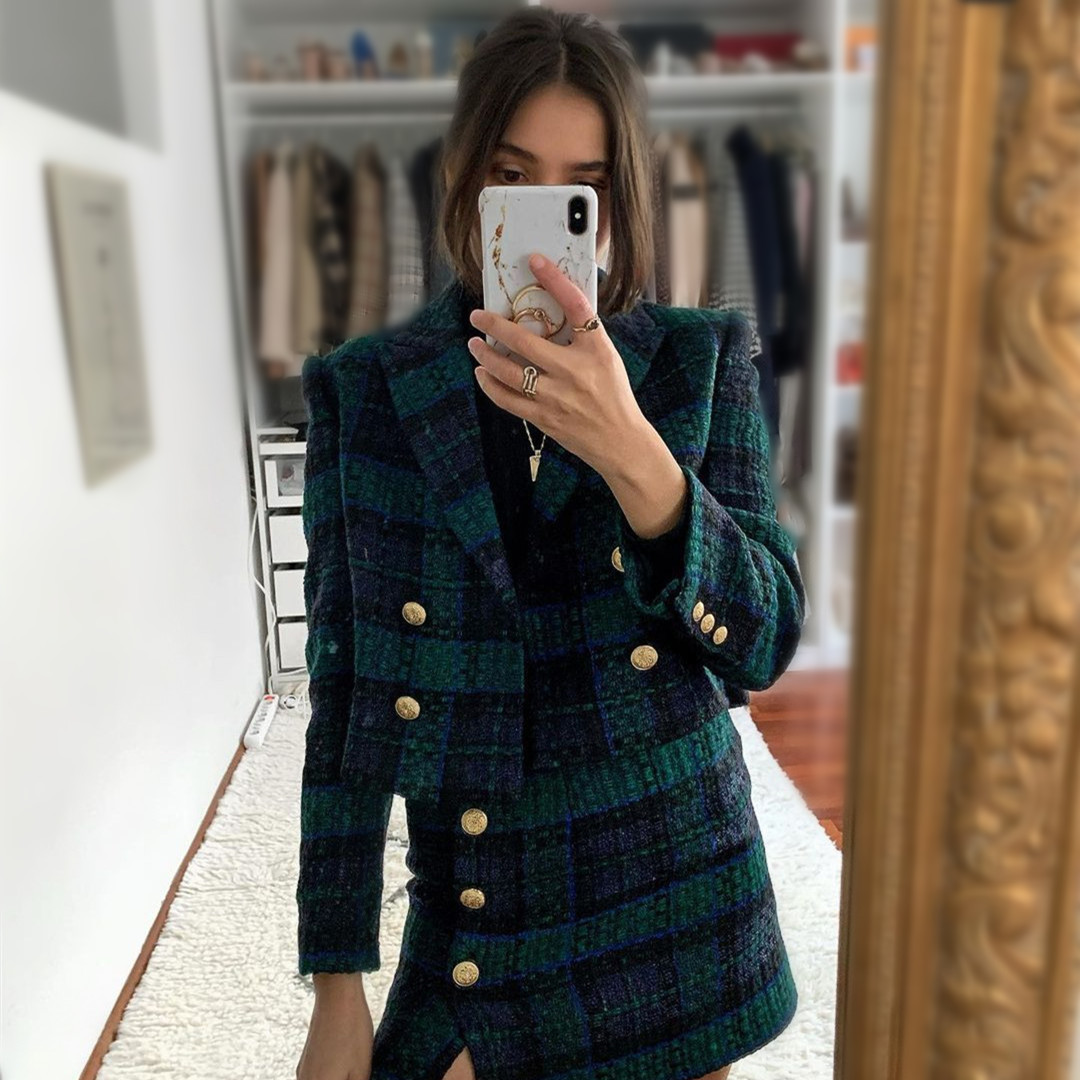 

Women Office Lady Short Blazer Vintage Crop Bouble Breasted Fomal Blazer Crop Dark Cropped Jacket Coats Female Outwear Tops 210521, As pic