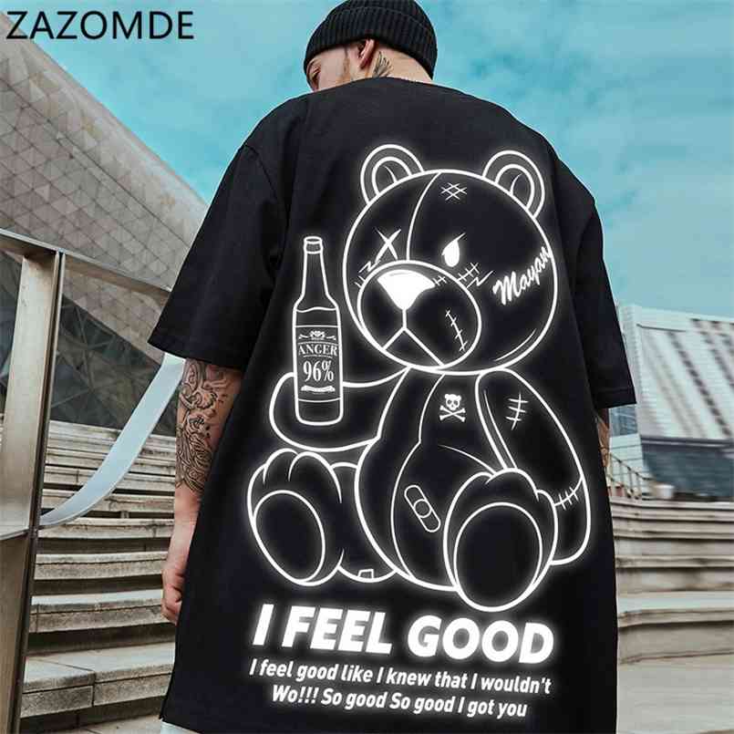 

ZAZOMDE Summer Short Sleeve Cartoons Tee Oversized T Shirt Men Hip Hop T- Shirts Bear Printed Couple Clothes Streetwear Tops 210707, W40white