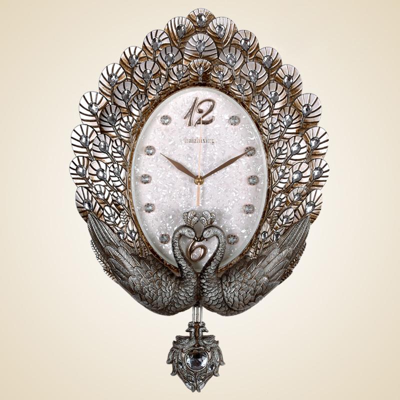 

LIVING ROOM EUROPEAN NORDIC PEACOCK HANGING TABLE MUTE LARGE RETRO BEDROOM DECORATION CREATIVE WALL Clocks