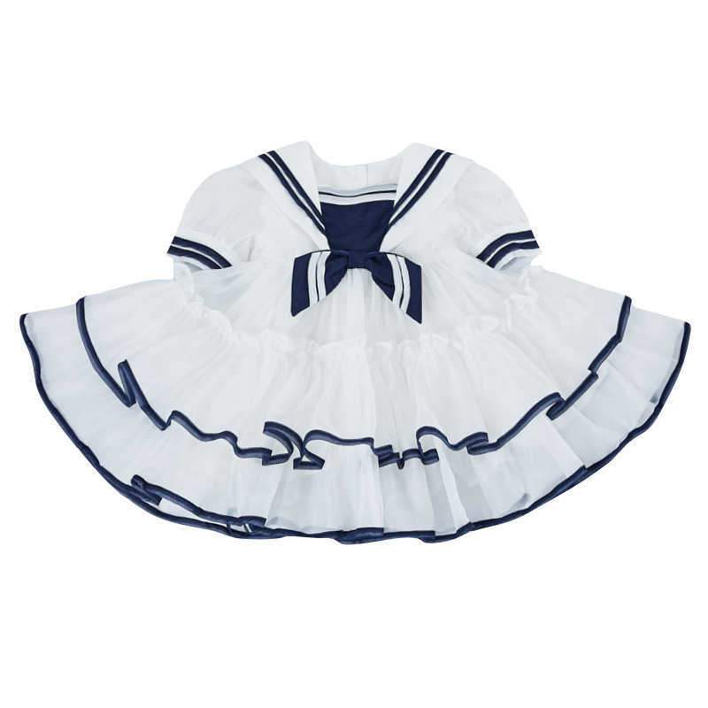 

Children Spanish Boutique Dress Girl Baby Designer Dresses Toddler Girls Navy Style Frocks Infant Birthday Party Vestidos 210615, White