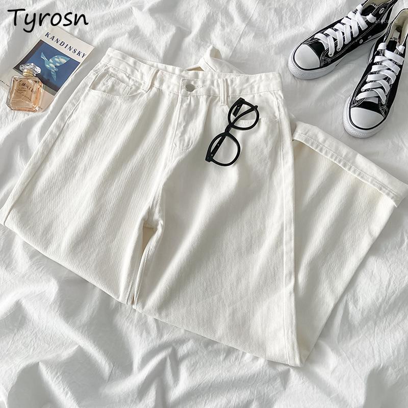 

Women's Jeans Loose High Waist White Women Summer Simple Solid Students All-match Korean Style Harajuku Unisex Washed Vaqueros Mujer, Blue