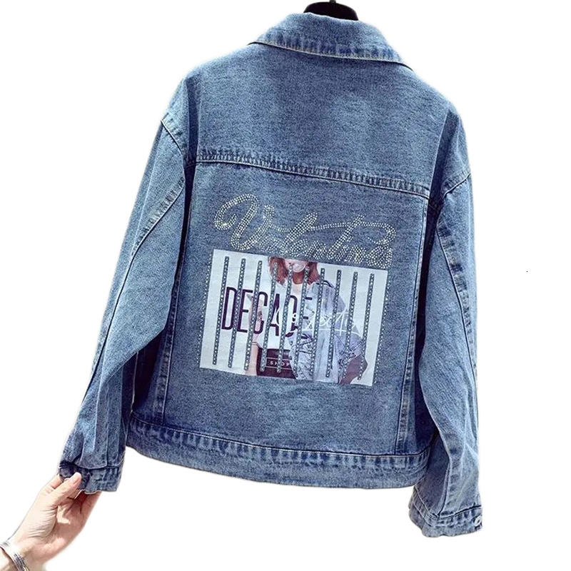 

Women' Jackets spring and autumn denim loose jacket Korean Short basic fashion print windbreaker coat, 692