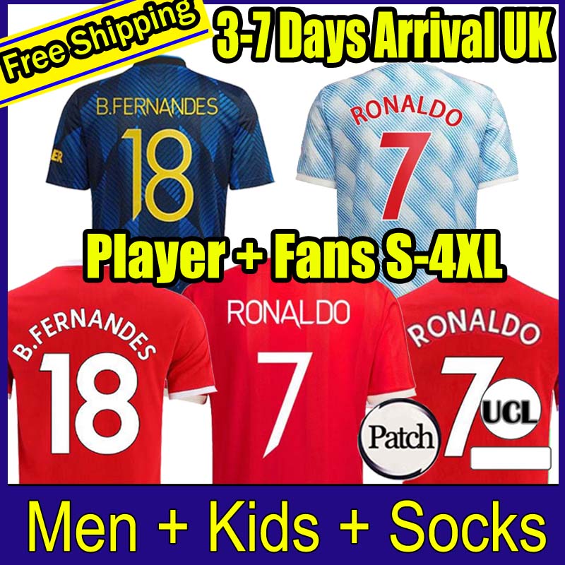 

21 22 RONALDO B. FERNANDES soccer jerseys Fans Player verison CAVANI SANCHO Camiseta futbol RASHFORD SHAW Men kids kits 2021 2022 football shirts, 21-22 away
