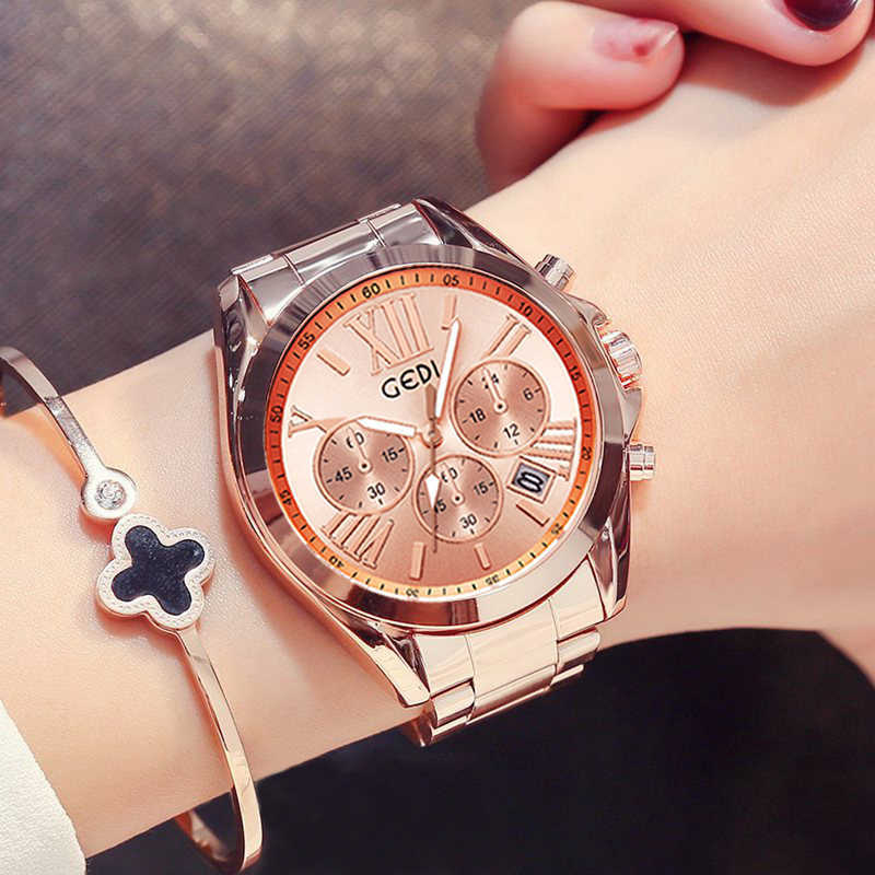 

Top Brand Rose Gold Women Watch Luxury Waterproof Calendar Unique Quartz Business Dress Watches for Female Golden Lady Clock 210616