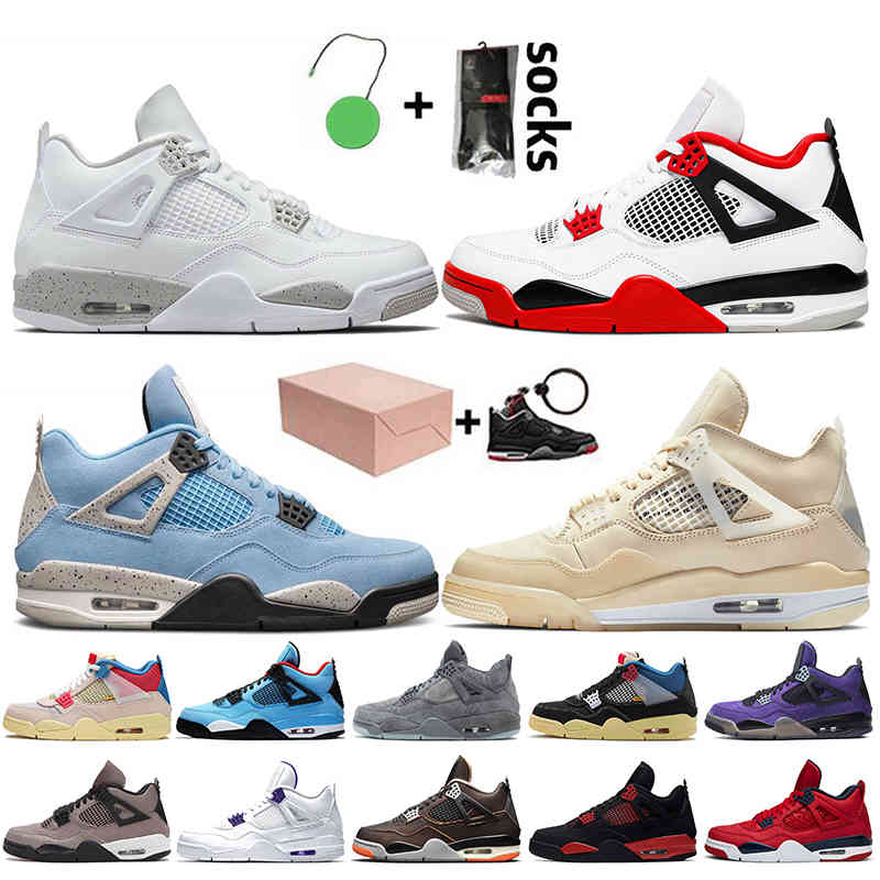 

With Box Jumpman 4 4s Mens Basketball Shoes 2021 Fashion Womens Sneakers Retro White Oreo Fire Red University Blue Sail Off Trainers