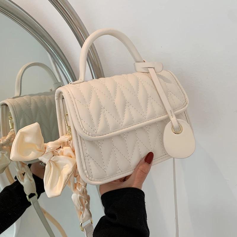 

Shoulder Bags Ribbon Bow Tote Bag 2021 Summer High-quality PU Leather Women's Designer Handbag Casual Messenger, White