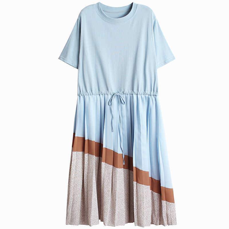 

VANOVICH Print Short-sleeved Women Dress Summer Cotton Casual Ladies High Waist Round Collar Clothing 210615, Black