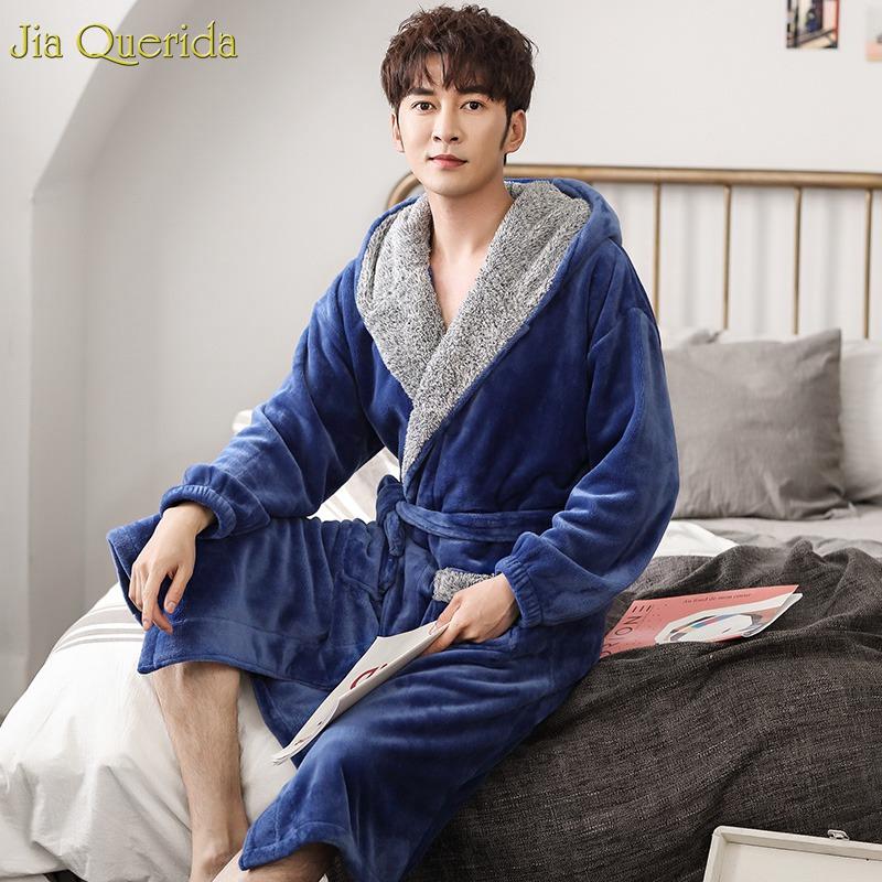

Men's Sleepwear Plush Teddy Hooded Robe Male's Home Clothing Winter Coat Long Sleeve Warm Plus Size Velvet Kimono Royal Blue Japanese, 15537-b