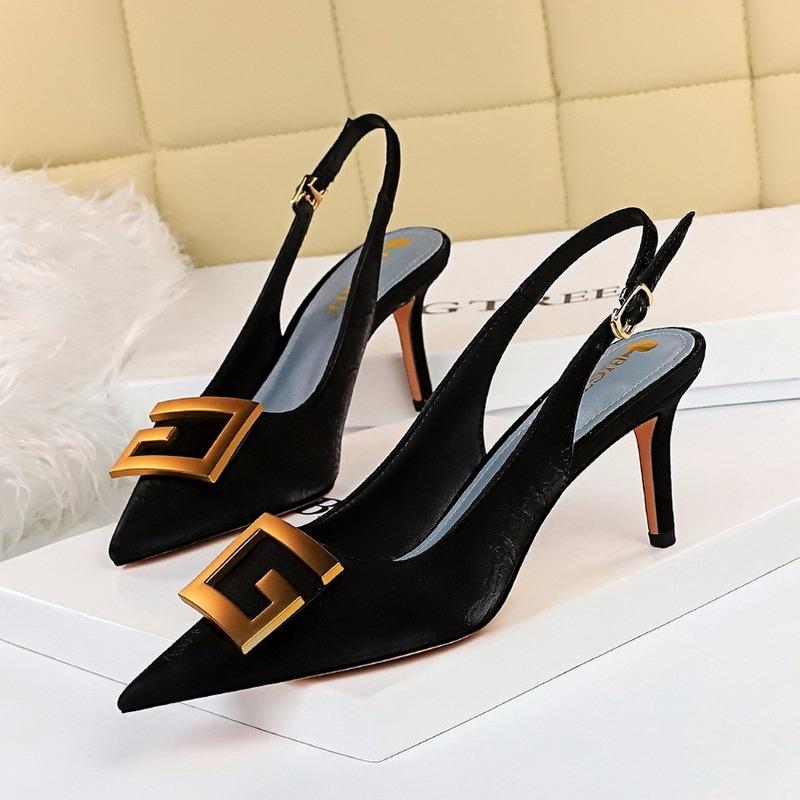 

Sexy Dress Women's Shoes High Heels Leather Pointed Toe Wedding Party Ladies Sandals Catwalk Thin Fashion Woman, Black