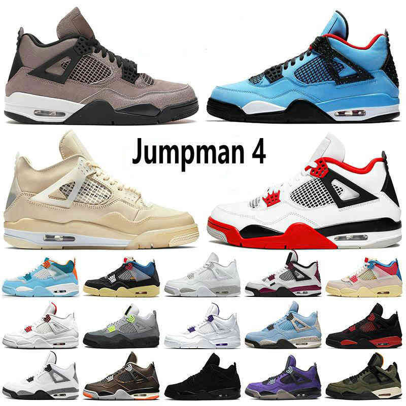 

2021 Men Women Jumpman 4s Basketball Shoes Air\r4 White Cement Oreo Black Cat Fire Red Bred Sail Royalty Travis Taupe Haze Neon With box Gig Size 36-47, Item27 fiba 40-47