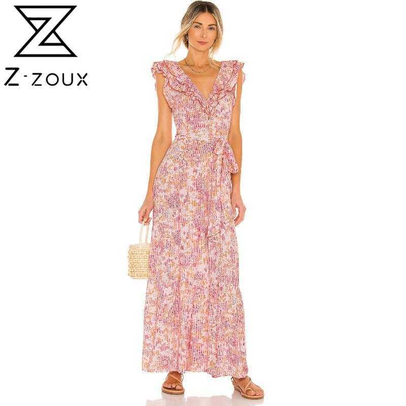 

Women Dress Ruffles V-neck Bandage Bohemian es For Plus Size Vintage Sexy Long Girls Summer 210524, Pink