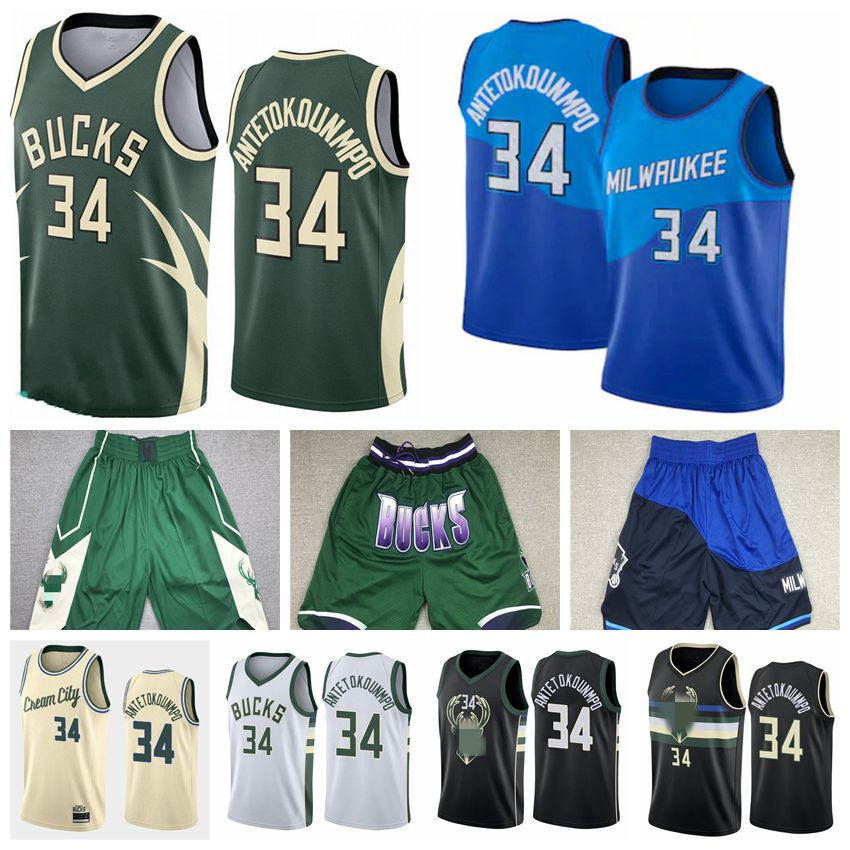 

Milwaukee's Bucks's Men Giannis Antetokounmpo 34 Basketball Jerseys Mitchell & Ness 2021 NCAA Edition City Shorts White Green black, As photo