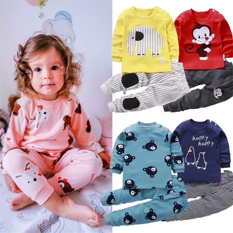 

Autumn Pajamas For Children Long Sleeve Cotton Suit Cartoon Animal Clothing Baby Pyjamas Set Sleepwear Christmas 10T 211109, Huangmao