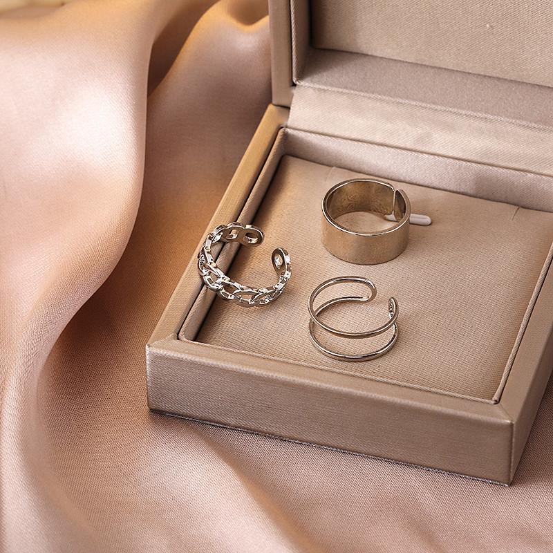 Wedding Rings 3PCS/Set Simple Punk Gold Silver Color Metal Copper Round Hollow Open For Women Hip-hop Geometric Jewelry Gift-image-711449607
