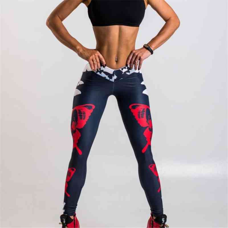 

butterflies pattern digital printing women leggings push up black elastic force fitness high waist