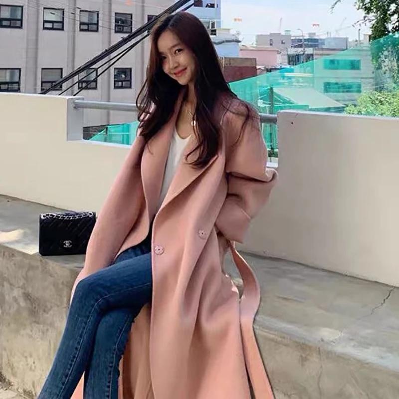 

Women's Wool & Blends Autumn And Winter Warm South Korea Ins Jacket Double-sided Cashmere Medium Long Loose Side Slit Tweed Coat, Style 1