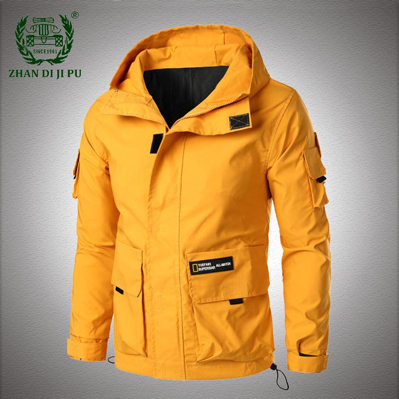 

Men's Jackets Cargo Jacket Men Loose Multiple Pockets Hooded Solid Color Coats Male Korean Fashion Streetwear Hip Hop Mens Big Size 5XL, Yellow