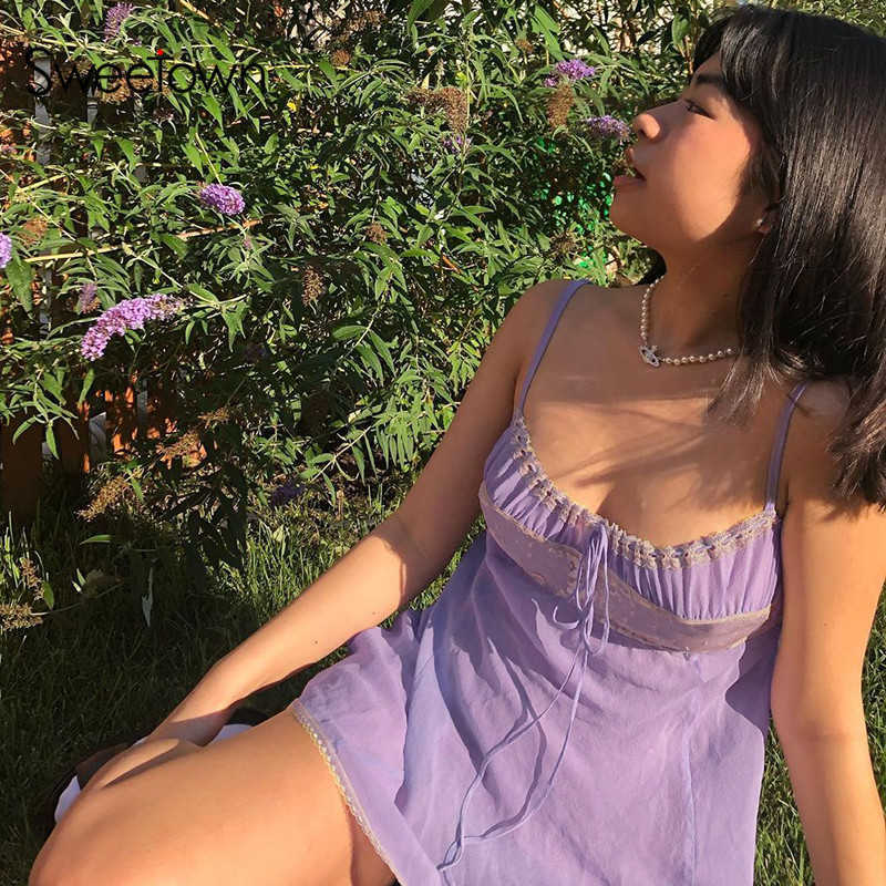 

Sweetown Y2K Aesthetic Purple Party Dress Women Lace Chiffon Cute Sleeveless Sexy Mini Dresses Lace Up Kawaii E Girl Clothes Y0603, As picture