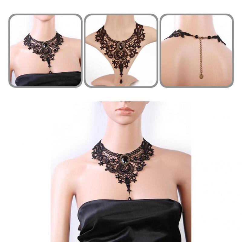

Chokers Women All Match Beads Chain Necklace Black Lace Exquisite For Wedding