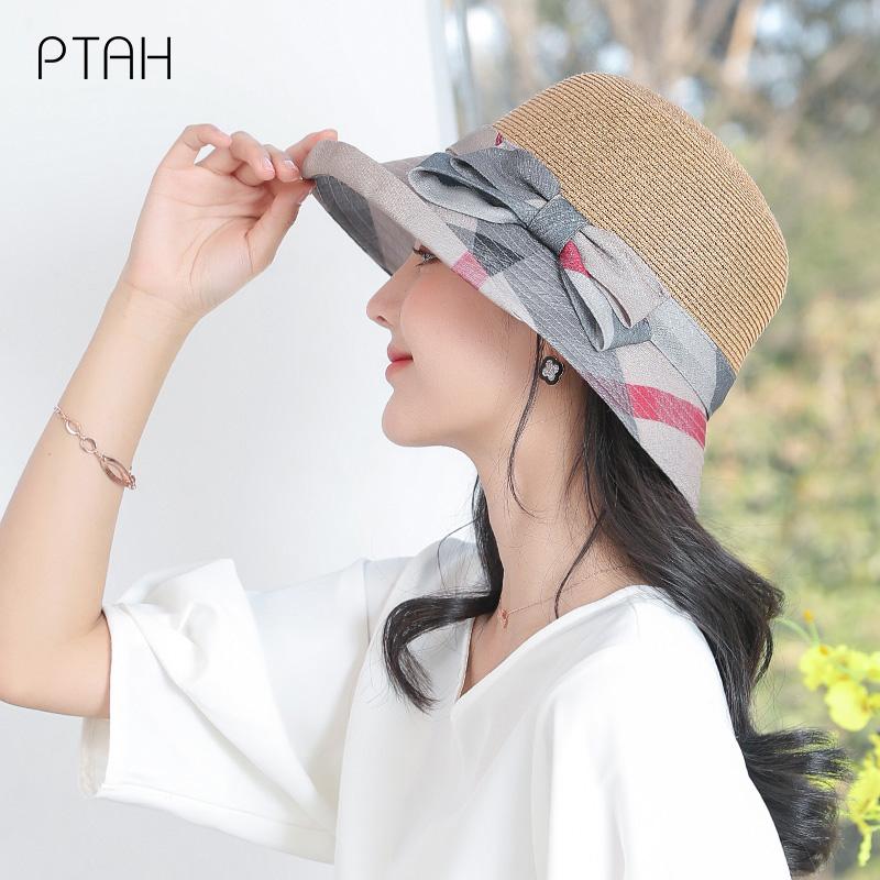 

Wide Brim Hats [PTAH] Fashion Sun Protection Women's Straw Cloth Foldable Breathable Lightweight Visors Anti-UV Beach Shopping Casual, Blue;gray