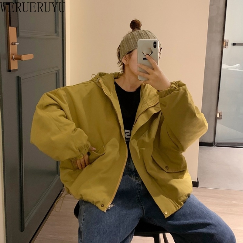 

WERUERUYU Winter Coat Women Fashion Winter Jacket Women Cotton padded Parka Outwear Hooded Female Jacket Coat 210608, Photo color