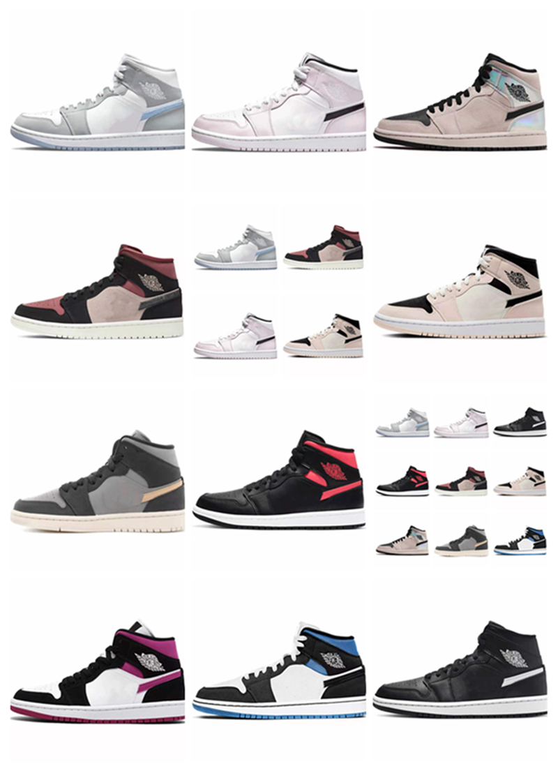 

Women 1 Mid Barely Rose Running Shoes Siren Red Magenta Chrome Wings Casual Sports Sneakers Trainers BQ6472