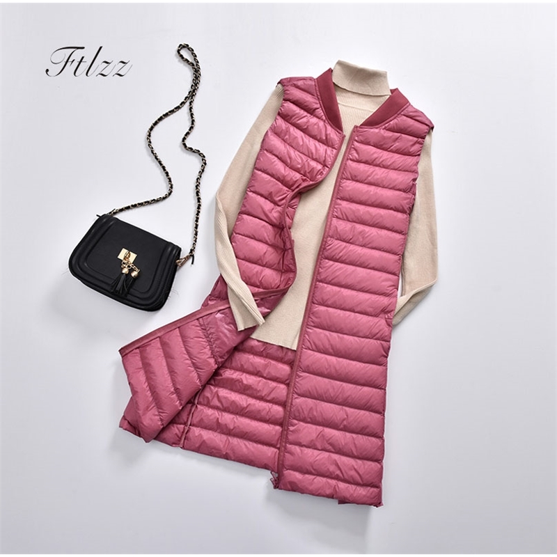

Ultra Light Down Coat Winter Slim Zipper Sleeveless Vest Jaket Female Medium Long Plus Size Basic Outerwear Women Parkas 210602