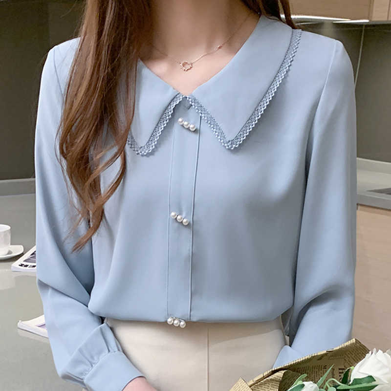 

Autumn Long Sleeve Blouse Shirt Tops Blouse Women Blusas Mujer De Moda Blue Chiffon Blouse Shirt Women Blouses Blusa D655 210602, White