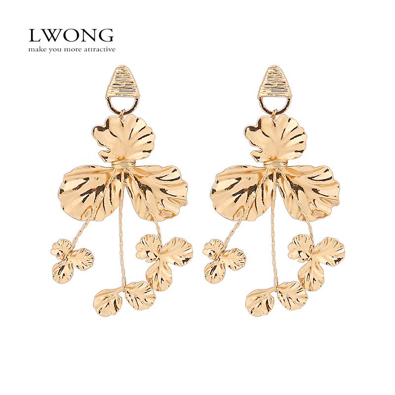 

Dangle & Chandelier LWONG Baroque Gold Color Metal Flower Earrings Female Statement Large Big Handmade Wrapped Vintage
