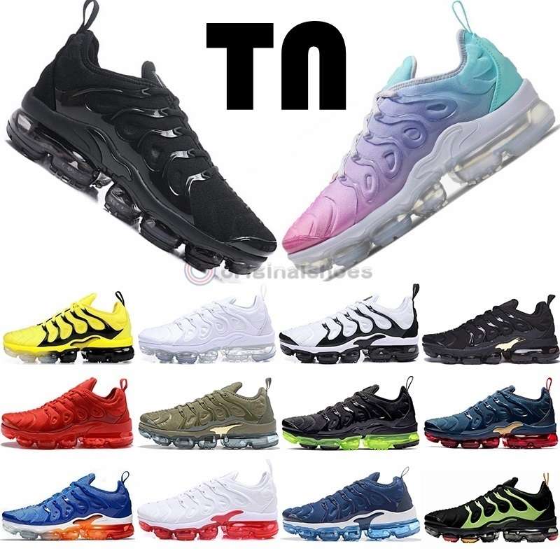

Big Size 12 Vapourmax Plus Tn Running Shoes Air Maxx Mens Trainers Triple Black Electric green White Women Sports Sneakers Eur 36-46