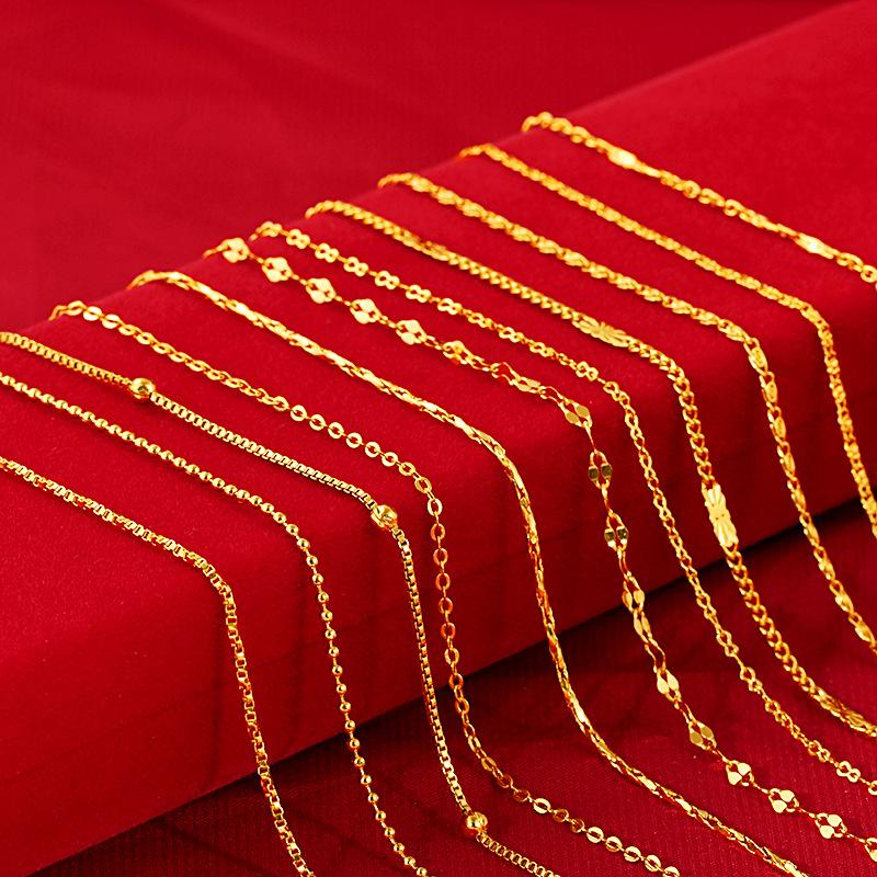 

Chains 24K Gold Necklace For Women Wedding Yellow Necklaces Elegant Temperament Female Clavicle Chain Jewelry Engagement Gift, Silver