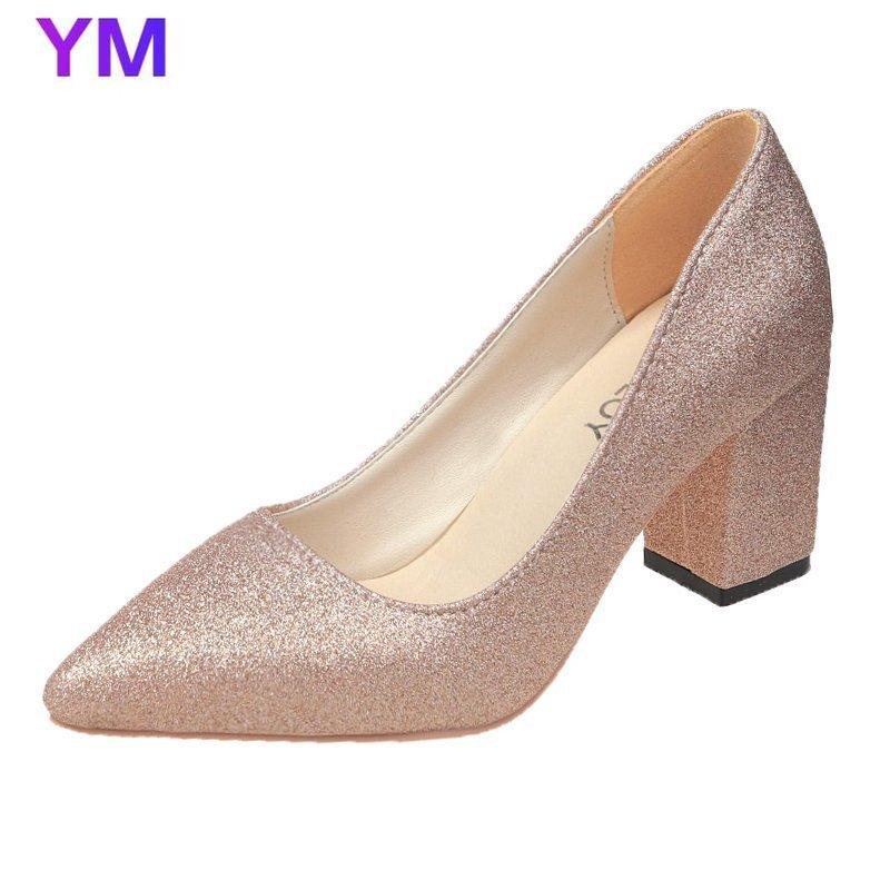 

Women Pumps Pu Leather Pointed Toe Shoes Bling Slip On Daily Casual Office Square Heel Sexy High Heels Zapatos De Mujer Tacon Dress, Black