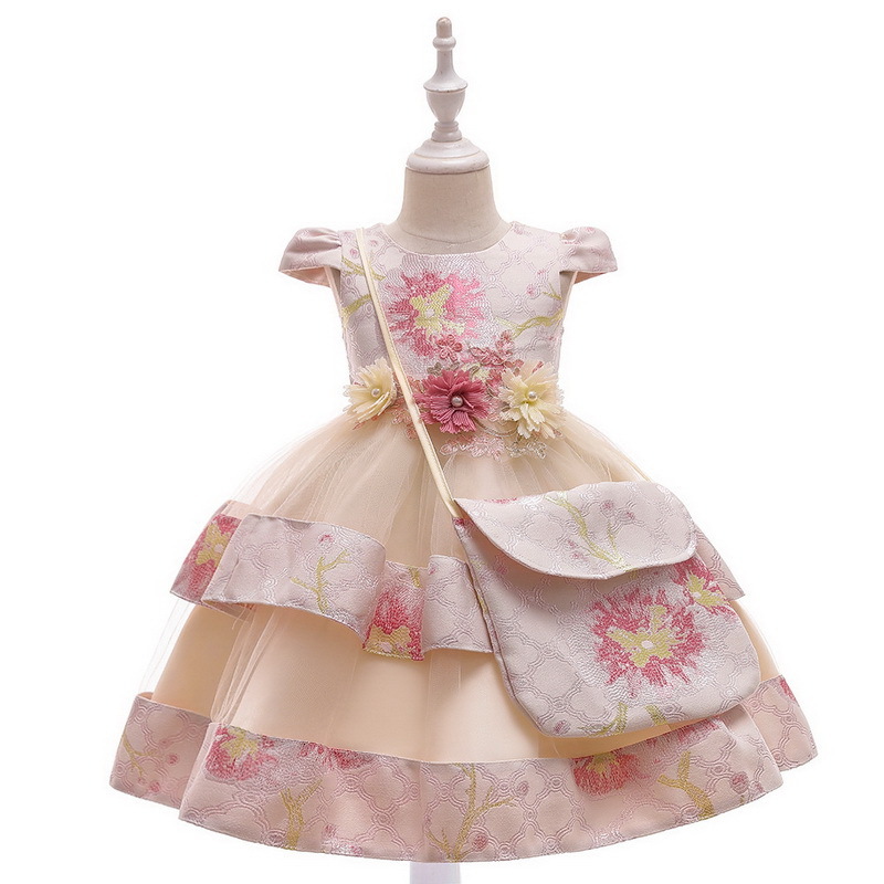 

Girl's Dresses Spring Teenager Girls es Lolita Style Short Sleeves Floral for Party Wedding Piano Perform Kid Clothes E1005 NLV3
