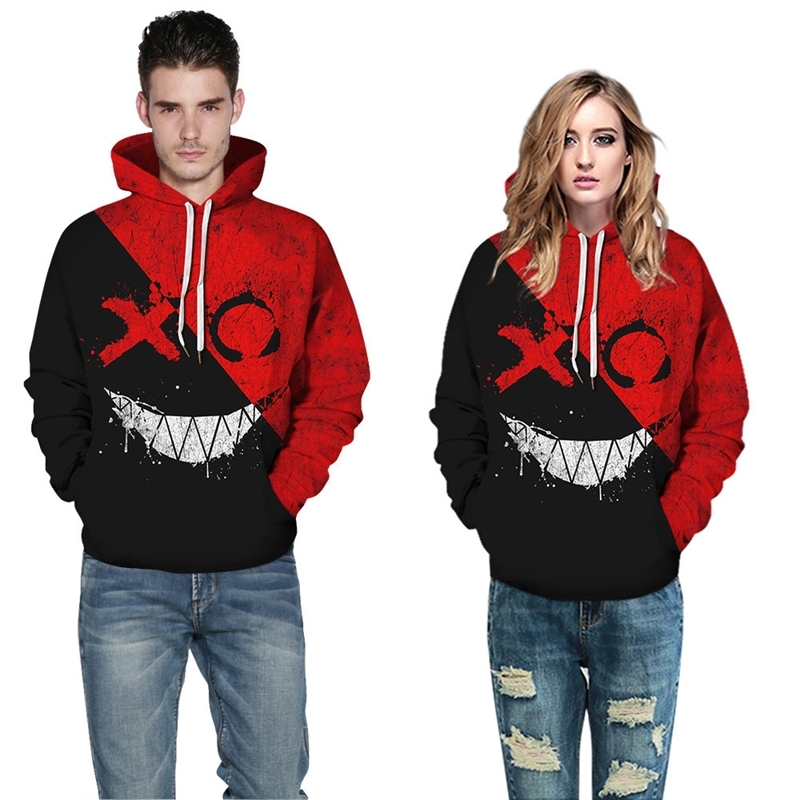 

Autumn and winter new Halloween death smile 3D digital print men's women's hooded Pullover, Sm8-01