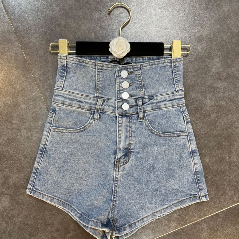 

Women Denim Shorts High Waist Fashion Spring Summer Ladies Weave Drawstring HR405 210525, Denim blue