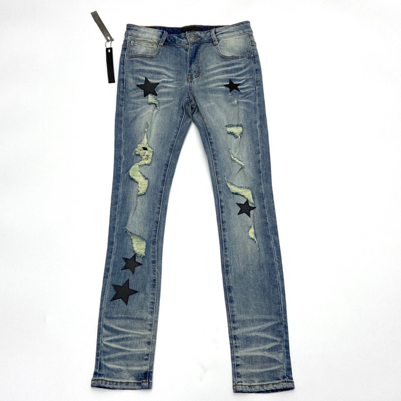 

Design Fashion Man Jeans Slim leg trousers blue Ripped Style Pocket Star pattern Clothing for Male Casual Skinny classic pants