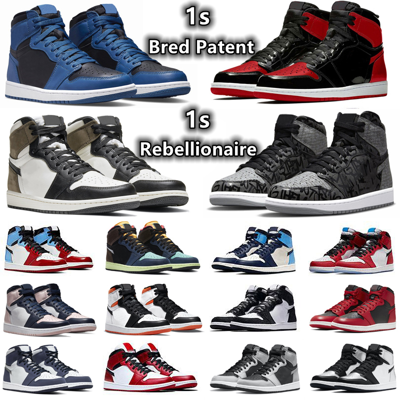 

Jumpman 1 1s mens Basketball Shoes Sneakers Rebellionaire Bred Patent Dark Mocha Marina Blue Bubble Gum Obsidian Shadow Royal Toe men women trainers Sports Sneaker, Pay for box