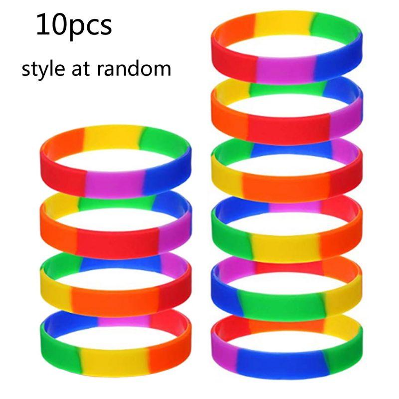 

Bangle 10Pcs Rainbow Gay & Lesbian Pride Lovers Silicone Bracelet Kit Wristband Jewelry L93E
