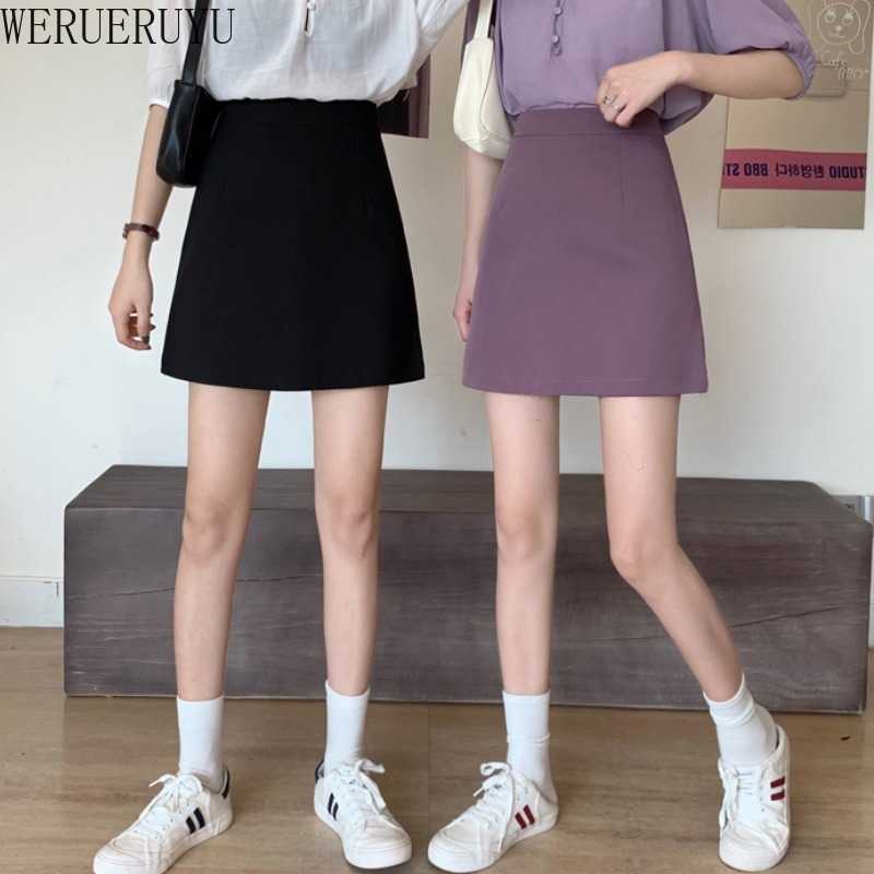 

WERUERUYU Summer Fashion Elegant Women Skirt Casual High Waist Mini Skirt Ladies A-line Short Skirts Black 210608, Photo color