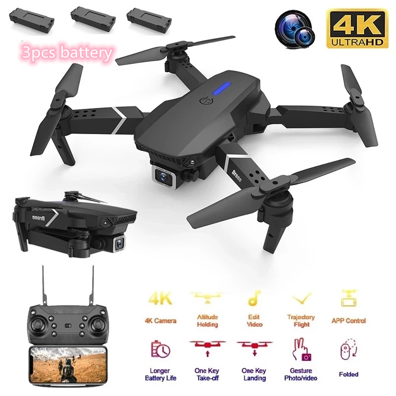 

4K Dual Camera HD wide-angle WIFI FPV RC Drone Positioning Fixed Height 3-Sided Obstacle Avoidance RC Quadcopter Aircrafts Gifts, No camera 1battery