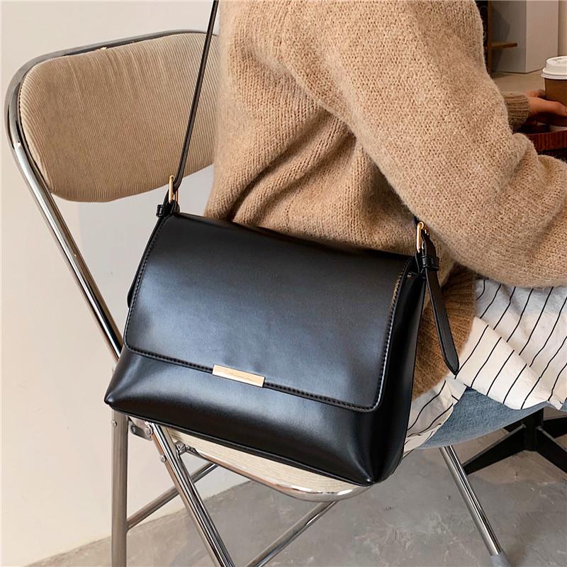 

Evening Bags Retro Black Female Shoulder Luxury Solid Leather Top-handle Bag Large Capacity Crossbody Hasp Lady Handbags Sac A Main