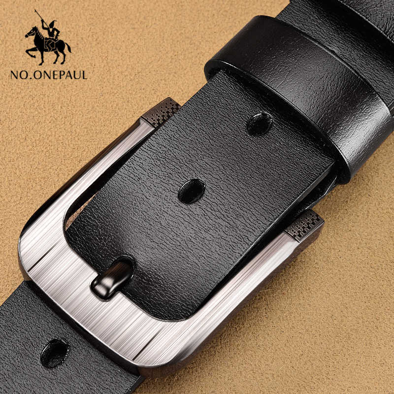 

NO.ONEPAUL genuine leather men belts fashion business belts for male luxury designer belts men cowskin jeans Buckle blets H1025, Black