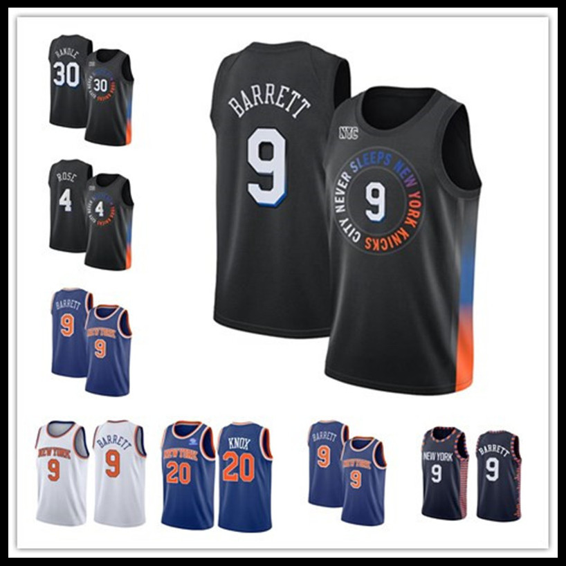 

NewYorkKnicksJersey RJ 9 Barrett Derrick 4 Rose Julius 30 Randle Allonzo 14 Trier Patrick 33 Ewing Basketball Jerseys men, Black;red