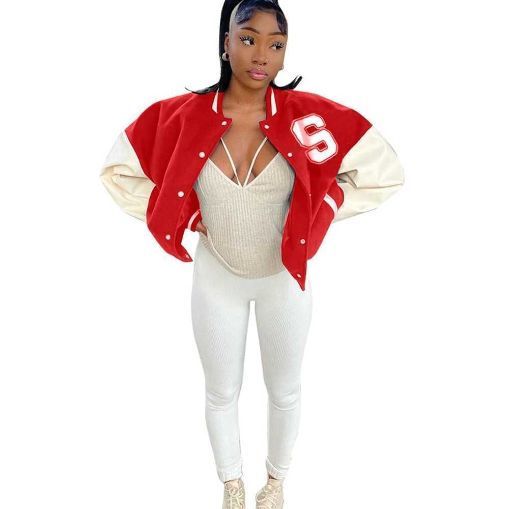 

TIKTOK Women's Big S Letter Printed Baseball Jacket Blue Black Red Classic Retro Autumn Winter Coat Button Outwear Sports Casual Tops Skateboard Hip hop G80Q4BO, Mix design or list