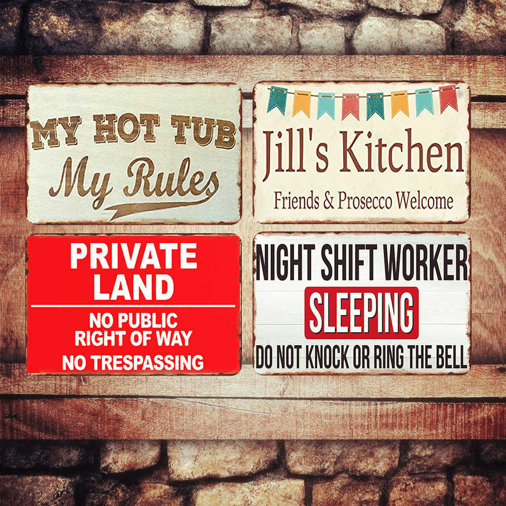 

Hot Tub My Rules Plaque Vintage Metal Signs Bar Pub Home Decorative Plates Private Land Wall Stickers Art Poster Decor N248