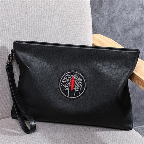 

Factory wholesale brand men handbag fashion bag leather business clutch bags large-capacity leathers man wallet small bee embroiderys clutchs handbags, Trumpet black