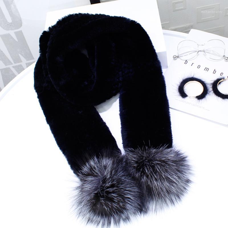 

Scarves Women Winter Scarf With Real Sliver Pom Poms Neckwarmer Big PomPom Fur