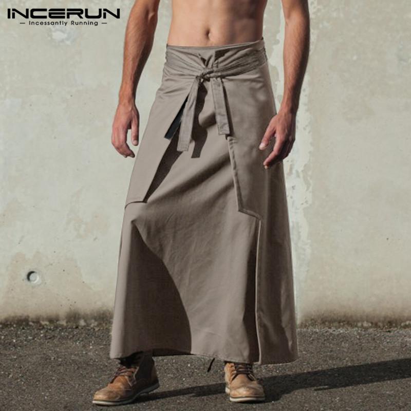 

Men' Pants INCERUN Vintage Mens Kilts Martial Arts Style Warrior Kilt Kendo Skirts Trousers Solid Color Men Long 2021, Black