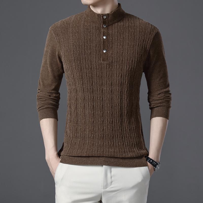 

Men's Sweaters Men Knitted Pullovers Fashion Jacquard Causal Sweater MANDARIN COLLAR Chic Clothing 2021, White;black